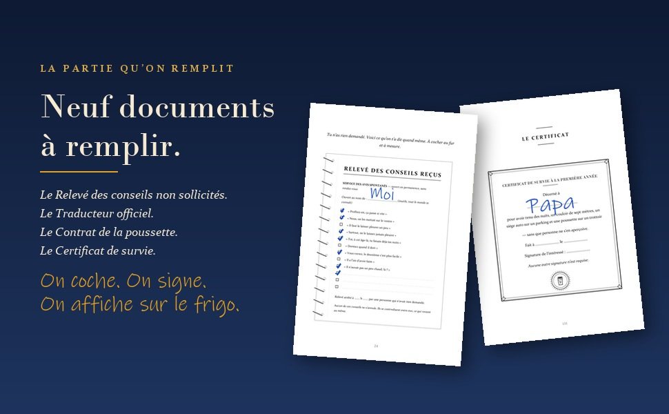 Deux documents à remplir de « Bière, papa ! », dont le certificat de survie signé